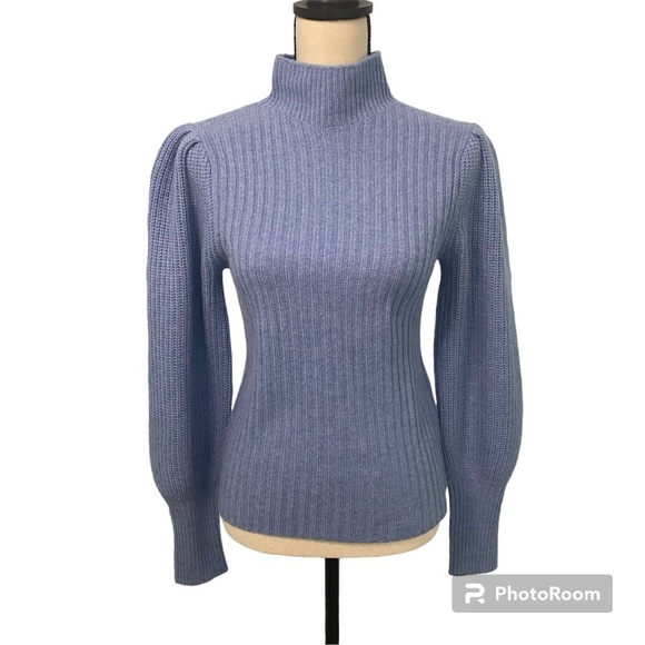 Aqua Cashmere NWT Balloon Sleeve Turtleneck Sweater in Heather Blue Sz Medium - Picture 1 of 7